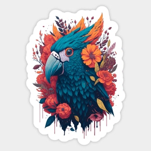 Flower Bloom Cockatoo Parrot Bird In Vintage Retro Style Sticker